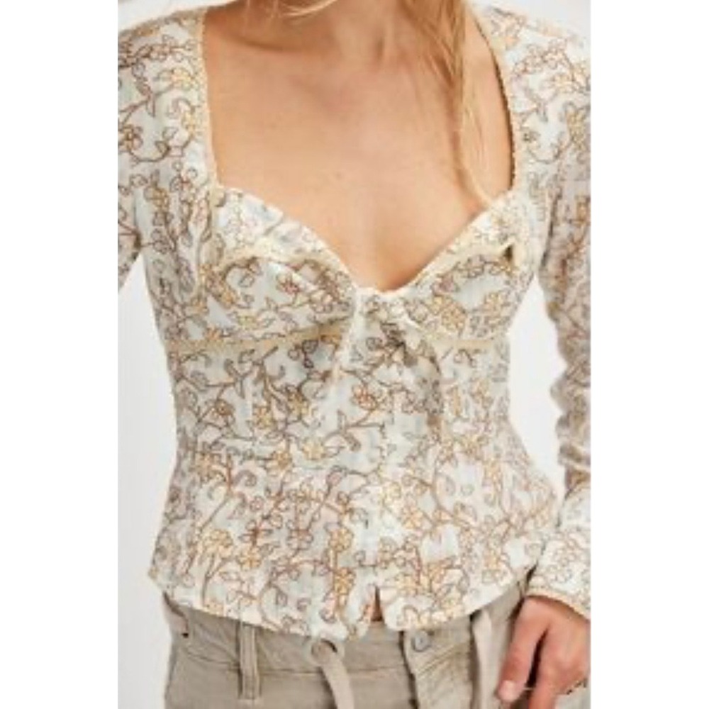 Free People Call Me Baby Floral Tie Front Blouse Womens M NWOT